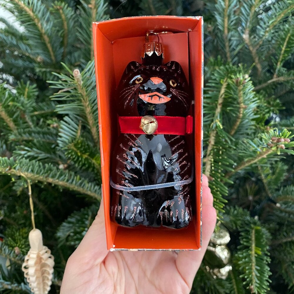 Brand New John Derian for Target Glass Cat Ornament, Christmas, black, Halloween